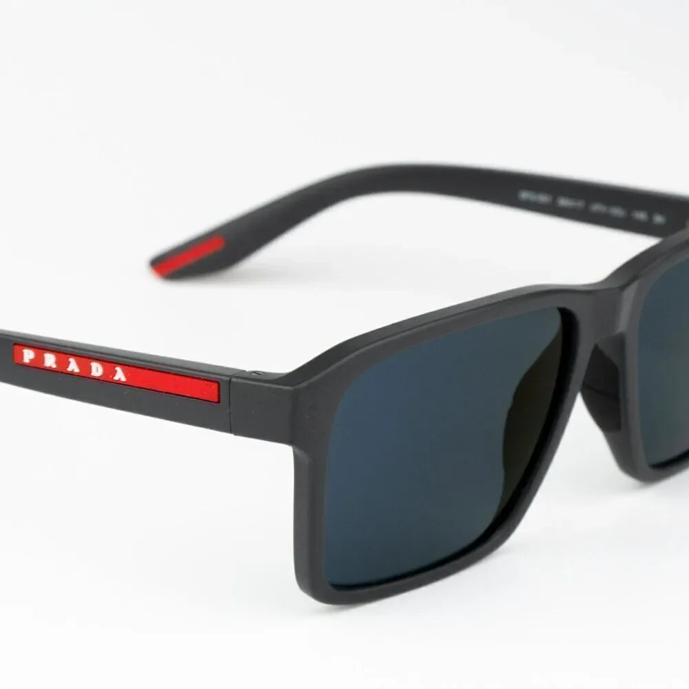 NEW Prada Linea Rossa PS05YS UFK05U Grey Rubber Blue Rectangle Unisex Sunglasses